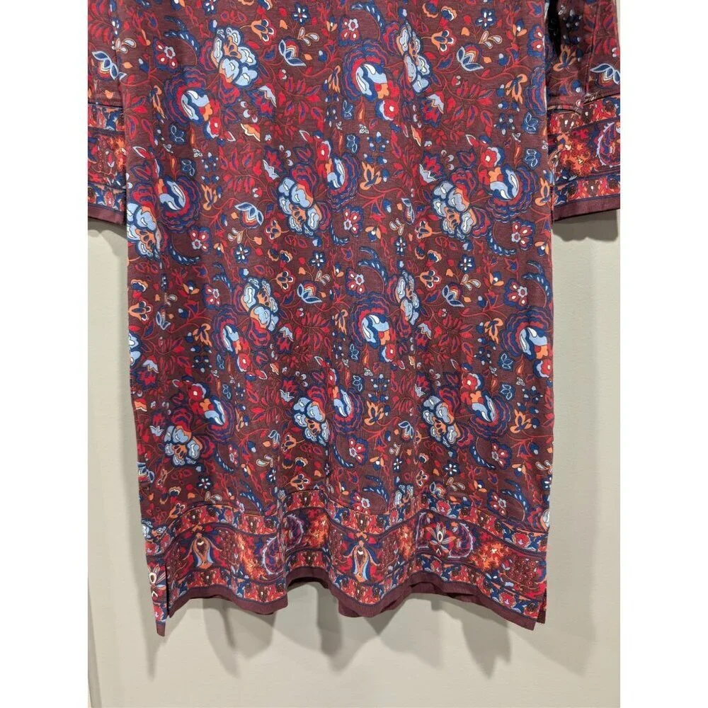 Coolibar Oceanside Tunic Sheath Dress UPF 50 Floral Women’s Sz M Beach Maroon